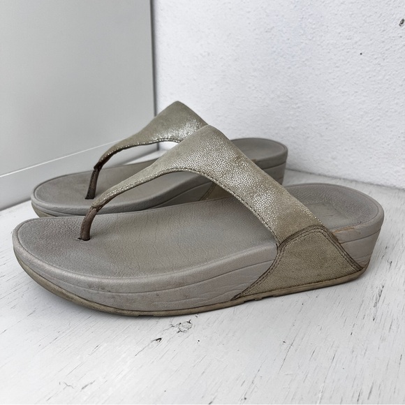 Fitflop Wobbleboard off white leather wedge thong slip on size 5 - Picture 1 of 9